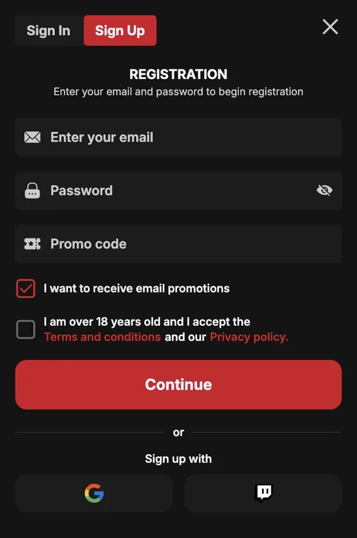 MorosWin sign-up form on a phone